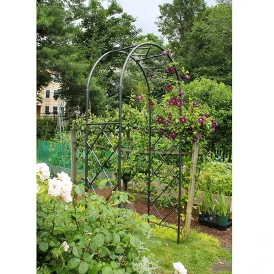 Achla Designs 92" Elegant Handcrafted Lattice Iron Garden Arbor Graphite Powder Coated Finish 6 Achla Designs 92" Elegant Handcrafted Lattice Iron Garden Arbor Graphite Powder Coated Finish - Image 4