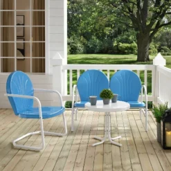 Griffith 3pc Outdoor Conversation Set With Loveseat, Arm Chair & Accent Table - Sky Blue - Crosley -Sunnydaze Decor Store GUEST ca562402 bfdc 4cd8 be41 5cbb8ea1d254