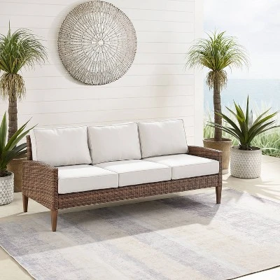 Capella Outdoor Wicker Sofa - Cream/Brown - Crosley 3 Capella Outdoor Wicker Sofa - Cream/Brown - Crosley