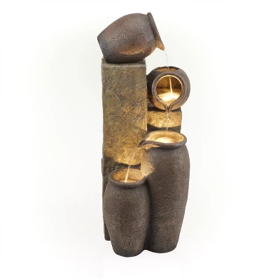 43" Indoor/Outdoor Pottery Fountain With Replaceable LED Lights Brown - Alpine Corporation 6 43" Indoor/Outdoor Pottery Fountain With Replaceable LED Lights Brown - Alpine Corporation - Image 4