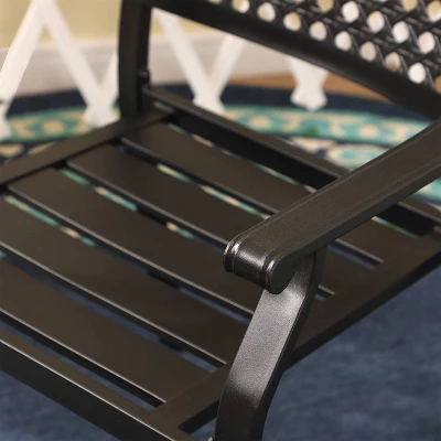 7pc Outdoor Dining Set With Faux Wood Top & Metal Frame & Wrought Iron Chairs - Beige - Captiva Designs 17 7pc Outdoor Dining Set With Faux Wood Top & Metal Frame & Wrought Iron Chairs - Beige - Captiva Designs - Image 15