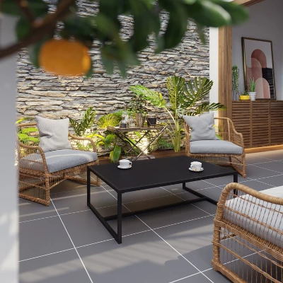 Emma And Oliver All-Weather Commercial Grade Indoor/Outdoor Steel Patio Coffee Table In Black 3 Emma And Oliver All-Weather Commercial Grade Indoor/Outdoor Steel Patio Coffee Table In Black