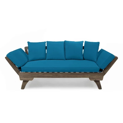 Ottavio Outdoor Acacia Wood Expandable Daybed With Cushions - Dark Teal/Gray - Christopher Knight Home 5 Ottavio Outdoor Acacia Wood Expandable Daybed With Cushions - Dark Teal/Gray - Christopher Knight Home - Image 3