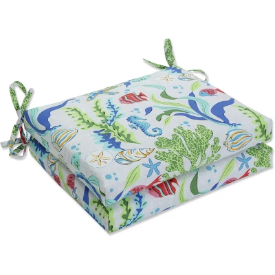 2pc Outdoor/Indoor Squared Corners Seat Cushions Coral Bay Blue - Pillow Perfect 7 2pc Outdoor/Indoor Squared Corners Seat Cushions Coral Bay Blue - Pillow Perfect - Image 5