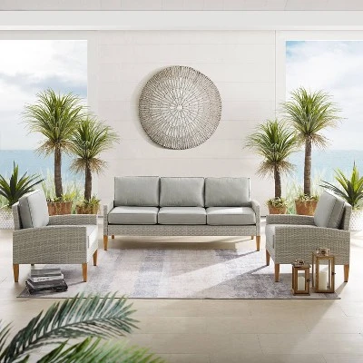 Capella Outdoor Wicker 3 Pc Sofa And Two Chair Set - Gray/Acorn - Crosley 7 Capella Outdoor Wicker 3 Pc Sofa And Two Chair Set - Gray/Acorn - Crosley - Image 5