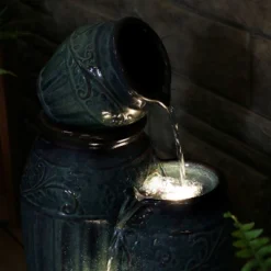 Sunnydaze Decor Sunnydaze 27"H Electric Ceramic Dark Turquoise Tour De Vase Outdoor Water Fountain With LED Lights -Sunnydaze Decor Store GUEST ce969447 eeee 4cff 9248 3f7223e9d6e8