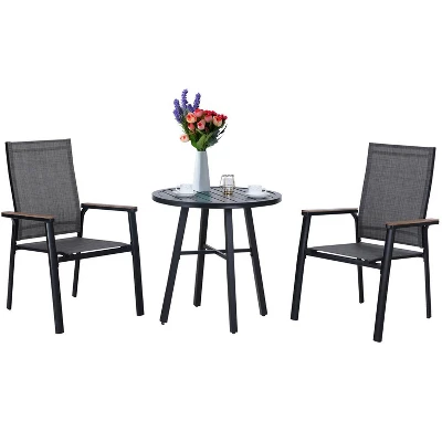 3pc Patio Dining Set With Small Round Steel Table & Sling Chairs - Captiva Designs 3 3pc Patio Dining Set With Small Round Steel Table & Sling Chairs - Captiva Designs