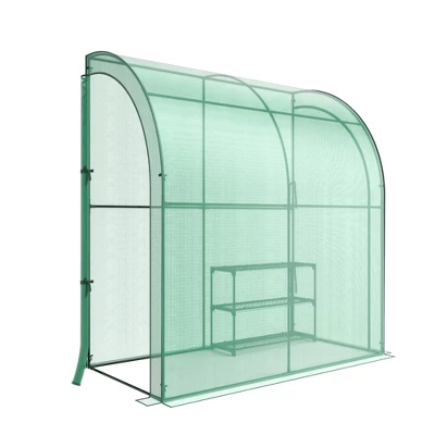 Costway 7'x 3.5'x 7' Lean-to Greenhouse Portable Wall House With Green PE Cover And Shelf 7 Costway 7'x 3.5'x 7' Lean-to Greenhouse Portable Wall House With Green PE Cover And Shelf - Image 5