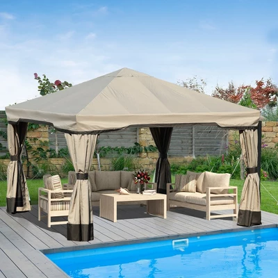 Patio Gazebo Aluminum Outdoor Tent Shelter Canopy With Privacy Curtain And Netting 4 Patio Gazebo Aluminum Outdoor Tent Shelter Canopy With Privacy Curtain And Netting - Image 2