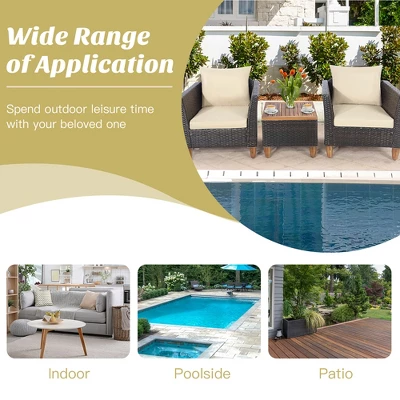 Costway 3PCS Patio Wicker Rattan Sofa Set Furniture Outdoor Acacia Wood Conversation 9 Costway 3PCS Patio Wicker Rattan Sofa Set Furniture Outdoor Acacia Wood Conversation - Image 7