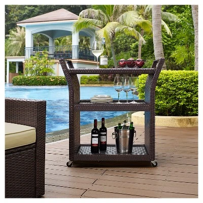 Crosley Palm Harbor Outdoor Wicker Bar Cart 5 Crosley Palm Harbor Outdoor Wicker Bar Cart - Image 3
