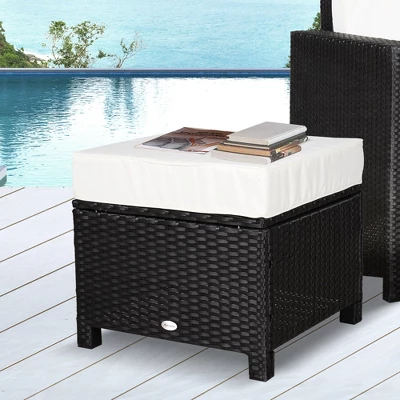 Outsunny 20" Outdoor Ottoman, PE Plastic Rattan Wicker, Fade-Resistant Patio Footrest With Soft Cushion, Steel Frame 3 Outsunny 20" Outdoor Ottoman, PE Plastic Rattan Wicker, Fade-Resistant Patio Footrest With Soft Cushion, Steel Frame