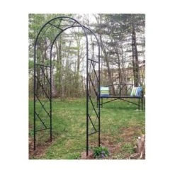Achla Designs 92" Elegant Handcrafted Lattice Iron Garden Arbor Graphite Powder Coated Finish 8 Achla Designs 92" Elegant Handcrafted Lattice Iron Garden Arbor Graphite Powder Coated Finish -Sunnydaze Decor Store GUEST d2a8d079 49a6 4a25 bd3c d087120d37d2