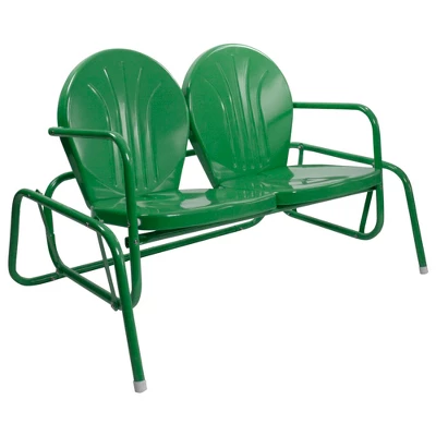 Northlight 2-Person Outdoor Retro Tulip Metal Patio Double Glider Chair, Green 4 Northlight 2-Person Outdoor Retro Tulip Metal Patio Double Glider Chair, Green - Image 2