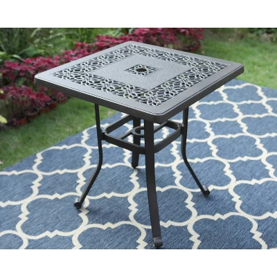 Outdoor Cast Aluminum Table With 1.97" Umbrella Hole - Brown - Captiva Designs 6 Outdoor Cast Aluminum Table With 1.97" Umbrella Hole - Brown - Captiva Designs - Image 4
