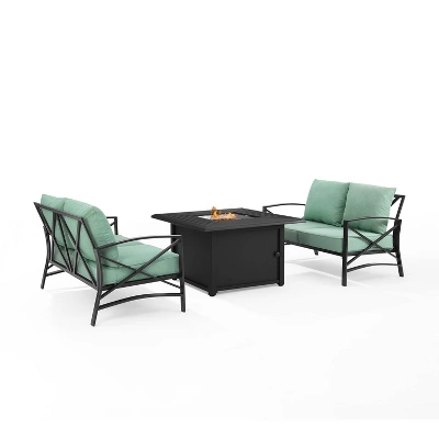 Kaplan 3pc Outdoor Conversation Set With Fire Table & 2 Loveseats - Mist - Crosley 4 Kaplan 3pc Outdoor Conversation Set With Fire Table & 2 Loveseats - Mist - Crosley - Image 2