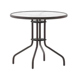 Emma And Oliver 31.5'' Round Glass Top Metal Table With 4 Aluminum Slat Stack Chairs -Sunnydaze Decor Store GUEST d5ce2ad8 f6d7 4268 8d19 d57343569391