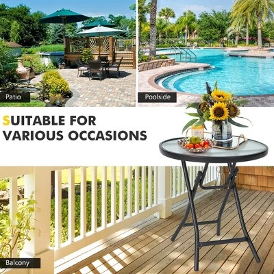 Tangkula 18" Patio Side Table Outdoor Folding Coffee Table W/ Tempered Glass Table Top 8 Tangkula 18" Patio Side Table Outdoor Folding Coffee Table W/ Tempered Glass Table Top - Image 6