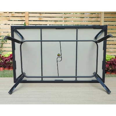 7pc Outdoor Dining Set With Swivel Chairs With Cushions & Faux Wood Table With Umbrella Hole - Captiva Designs 11 7pc Outdoor Dining Set With Swivel Chairs With Cushions & Faux Wood Table With Umbrella Hole - Captiva Designs - Image 9