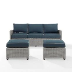 Bradenton 3pc Outdoor Wicker Sofa & 2 Ottoman Set - Navy/Gray - Crosley -Sunnydaze Decor Store GUEST d64c4c92 b313 4834 af97 58739b1f4216