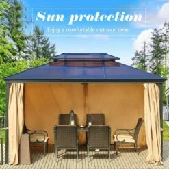 Aoodor 10'x 13 In Gazebo Polycarbonate Hardtop Roof, Aluminum Frame With Mosquito And Curtain, Blue -Sunnydaze Decor Store GUEST d663cdee ba90 4aac 8480 20a1c1e201e2