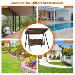 Costway Outdoor 3-Seat Porch Swing With Adjust Canopy And Cushions GrayBrown 20 Costway Outdoor 3-Seat Porch Swing With Adjust Canopy And Cushions GrayBrown -Sunnydaze Decor Store GUEST d6db886c 6829 416a b76d b3d218e7313c