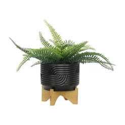 Sagebrook Home 7"x7" Abstract Ceramic Planter Pot On Stand Black