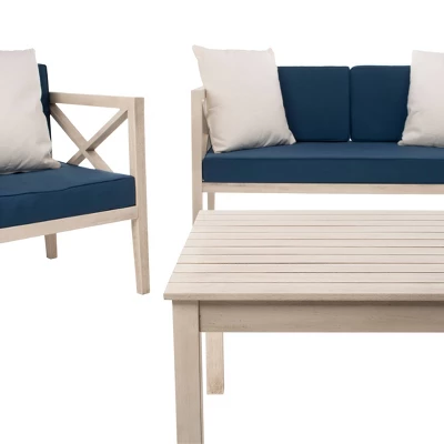 Nunzio 4pc Outdoor Set With Accent Pillows - White/Navy - Safavieh 4 Nunzio 4pc Outdoor Set With Accent Pillows - White/Navy - Safavieh - Image 2