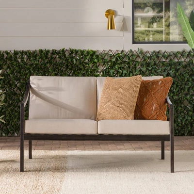 Saracina Home Mid-Century Modern Slatted Acacia Outdoor Bench With Cushions 4 Saracina Home Mid-Century Modern Slatted Acacia Outdoor Bench With Cushions - Image 2