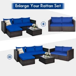 Costway 4PCS Patio Rattan Corner Sofa Sectional Furniture Set Navy Cushion -Sunnydaze Decor Store GUEST dc491373 203d 4282 b258 a7dea965f719