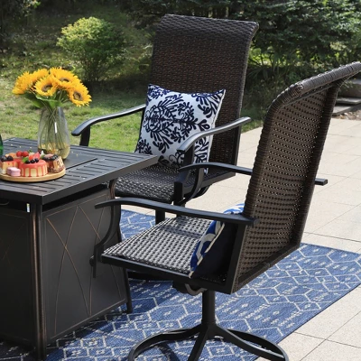 5pc Patio Dining Set With Square Steel Fire Pit With Faux Wood Tabletop & Rattan 360 Swivel Chairs - Captiva Designs 6 5pc Patio Dining Set With Square Steel Fire Pit With Faux Wood Tabletop & Rattan 360 Swivel Chairs - Captiva Designs - Image 4