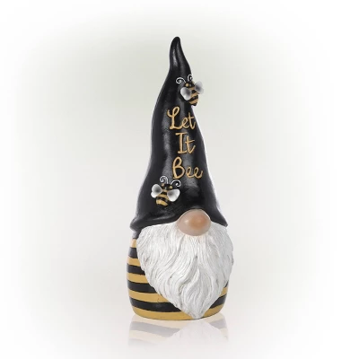 12" Polyresin "Let It Bee" Indoor/Outdoor Garden Gnome Statue Black/Yellow - Alpine Corporation 5 12" Polyresin "Let It Bee" Indoor/Outdoor Garden Gnome Statue Black/Yellow - Alpine Corporation - Image 3