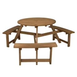 Costway 6-person Round Wooden Picnic Table Outdoor Table W/ Umbrella Hole & Benches -Sunnydaze Decor Store GUEST dd7d41ce bb1e 4a04 8637 2ae85c4fa74d