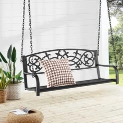 Costway 2-Person Metal Outdoor Porch Swing Hanging Patio Bench 485 Lbs Capacity BlackBrown 22 Costway 2-Person Metal Outdoor Porch Swing Hanging Patio Bench 485 Lbs Capacity BlackBrown -Sunnydaze Decor Store GUEST dd9415d1 0871 45f6 b13d 043698590178