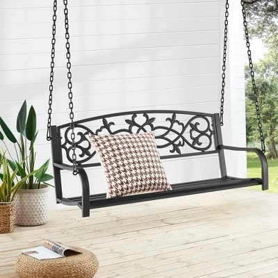 Costway 2-Person Metal Outdoor Porch Swing Hanging Patio Bench 485 Lbs Capacity BlackBrown 12 Costway 2-Person Metal Outdoor Porch Swing Hanging Patio Bench 485 Lbs Capacity BlackBrown - Image 10