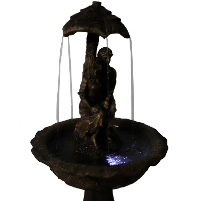 Sunnydaze Decor Sunnydaze Outdoor Solar Powered Polyresin Lovers Umbrella Water Fountain With Battery Backup And LED Lights - 43" 4 Sunnydaze Decor Sunnydaze Outdoor Solar Powered Polyresin Lovers Umbrella Water Fountain With Battery Backup And LED Lights - 43" - Image 2