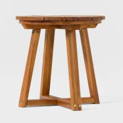 Saracina Home Modern Slatted Round Acacia Accent Table -Sunnydaze Decor Store GUEST de3d732c 9089 4af5 ba4e 771d7a17a81e