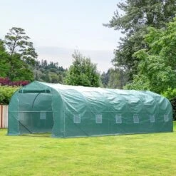 Outsunny 26' X 10' X 7' Walk-In Greenhouse Tunnel, Large Gardening Plant Hot House With 12 Windows And Zipper Doors For Backyard