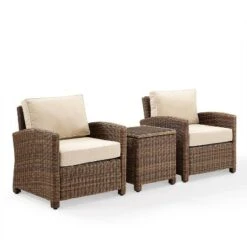 Bradenton 3pc Outdoor Wicker Seating Set With Two Chairs & Side Table Sand - Crosley -Sunnydaze Decor Store GUEST dee150ab 8a20 4466 8ace 73f333944cd5