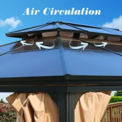 Aoodor 10'x 13 In Gazebo Polycarbonate Hardtop Roof, Aluminum Frame With Mosquito And Curtain, Blue