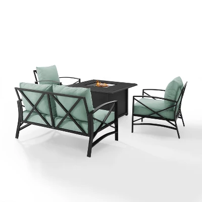 Kaplan 4pc Outdoor Conversation Set With Dante Fire Table - Mist - Crosley 4 Kaplan 4pc Outdoor Conversation Set With Dante Fire Table - Mist - Crosley - Image 2