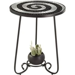 Teal Island Designs Modern Black Round Outdoor Accent Side Table 17 3/4" Wide Black White Tile Mosaic Tabletop Front Porch Patio Home House -Sunnydaze Decor Store GUEST e033bb72 66f9 4cc0 8974 117914dbd091