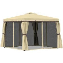 Outsunny 10' X 10' Patio Gazebo Outdoor Canopy Shelter With Double Tier Roof, Netting And Curtains For Garden, Lawn, Backyard And Deck -Sunnydaze Decor Store GUEST e04a982f f4b7 41a3 b3a1 dd112ee287e6