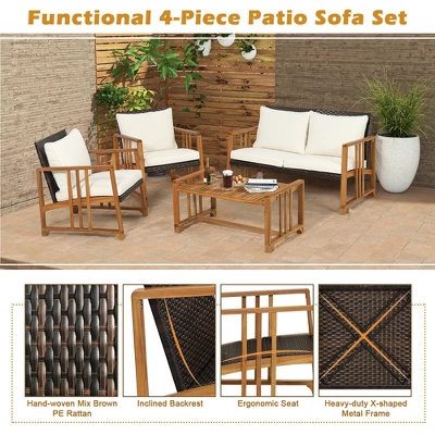 Costway 8PCS Patio Mix Brown Wicker Sofa Set Acacia Wood Frame With Seat & Back Cushions 10 Costway 8PCS Patio Mix Brown Wicker Sofa Set Acacia Wood Frame With Seat & Back Cushions - Image 8
