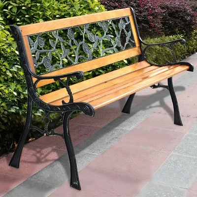 Tangkula Garden Iron Bench Porch Path Hardwood Chair For Patio Park Outdoor Deck 10 Tangkula Garden Iron Bench Porch Path Hardwood Chair For Patio Park Outdoor Deck - Image 8