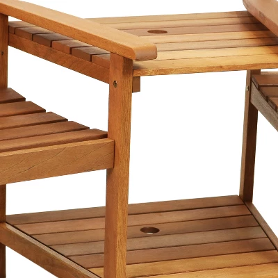 Sunnydaze Decor Sunnydaze Outdoor Meranti Wood With Teak Oil Finish Jack-and-Jill Patio Chairs With Attached Table - Brown 4 Sunnydaze Decor Sunnydaze Outdoor Meranti Wood With Teak Oil Finish Jack-and-Jill Patio Chairs With Attached Table - Brown - Image 2