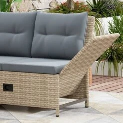 4pc Wicker Adjustable Patio Seating Set With Cushions - Natural/Gray - GODEER -Sunnydaze Decor Store GUEST e0e2e97a dca3 4462 8a11 20753660ddcc