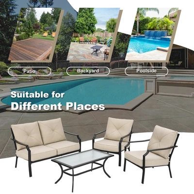 Costway 4 PCS Patio Furniture Set Cushion Sofa Loveseat Sectional Garden Deck Poolside 7 Costway 4 PCS Patio Furniture Set Cushion Sofa Loveseat Sectional Garden Deck Poolside - Image 5