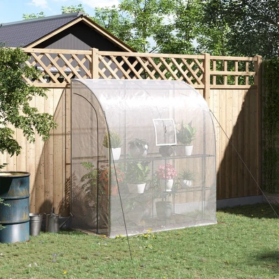 Outsunny 7' X 3' X 7' Outdoor Walk-In Greenhouse, Plant Nursery With Roll-up Windows, PE Cover, And 3 Wire Shelves 3 Outsunny 7' X 3' X 7' Outdoor Walk-In Greenhouse, Plant Nursery With Roll-up Windows, PE Cover, And 3 Wire Shelves