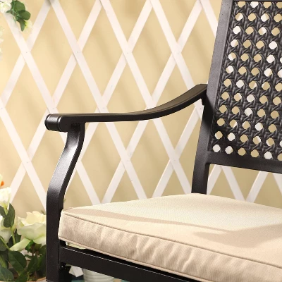 7pc Outdoor Dining Set With Faux Wood Top & Metal Frame & Wrought Iron Chairs - Beige - Captiva Designs 12 7pc Outdoor Dining Set With Faux Wood Top & Metal Frame & Wrought Iron Chairs - Beige - Captiva Designs - Image 10